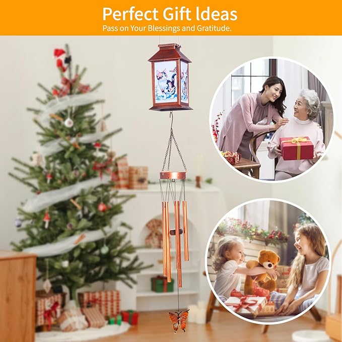 Cat Wind Chimes, Solar Cat Lights for Outside, Gifts for Cats Lovers, Birthday Gifts for Women, Mom, Ded, Grandma, Garden Lawn Yard Outdoor Decor Mobiles Wind Chime, Cats Themed Gift