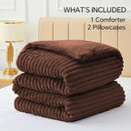 BEDELITE Fleece Queen Comforter Set -Super Soft & Warm Fluffy Hot Chotolate Bedding, Luxury Fuzzy Heavy Bed Set for Winter with 2 Pillow Cases