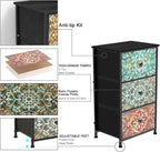 GiftGo Retro Dresser with Fabric Drawers Boho Mandala Flower Chest of Drawers Narrow Storage Tower for Small Spaces Gaps Bedroom Beautiful Nightstand Living Room Table (Mandala, 3 Drawers)