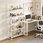 JSB Folding Bookshelf,Industrial Storage Shelves, No Assembly Vintage Wood Look Bookshelf with Storage Shelves for Living Room, Bedroom, Office (White, Wide 5-Tier)