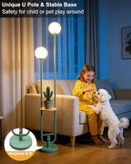Lightdot 63IN Green Floor Lamp with U Pole, 2 Globe Mid Century Standing Lamps with Bulbs Included, Unique Vintage Dimmable Tall Floor Lamp for Living Room/Wedding/Party/Sofa Beside/Corner Decor