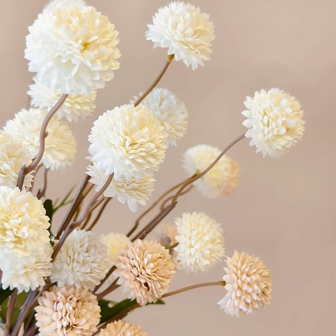 10 Pcs Fake Flowers, Artificial Mums With Long Stems, Faux Pompon Mums Floral Arrangement, 2 Mixed Colors Plastic Flowers Silk Dried Flowers Home Decor, Fall Decorations For Home Vase(No Vase)