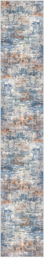 IOHOUZE Abstract Runner Rug 3x18 Ft Extra Long Washable Runners for Hallways, Non Slip Kitchen Runner Printed Faux Wool Entryway Runner Indoor, Modern Abstract Floor Carpet for Hall Stair, Blue Rust