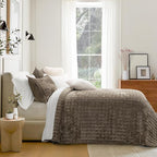 RECYCO Luxury Velvet Quilt Set, California King 118'' x 106'' Oversized Bedspread, Ultra Soft Velvet Comforter, Lightweight Box Stitch Bedding Sets for All Season, with 2 Shams, Mocha Brown