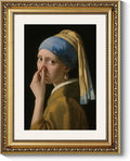 ARPEOTCY Gold Framed Canvas Wall Art, 11x14 Inch Vintage Funny Bathroom Art, Retro Toilet Parody of Girl with a Pearl Earring, Classical Minimalist Oil Painting Print for Restroom or Home Decor