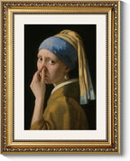 ARPEOTCY Gold Framed Canvas Wall Art, 11x14 Inch Vintage Funny Bathroom Art, Retro Toilet Parody of Girl with a Pearl Earring, Classical Minimalist Oil Painting Print for Restroom or Home Decor
