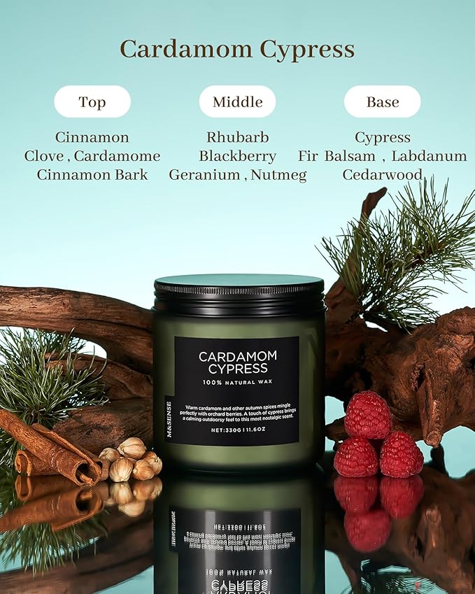 M&SENSE Cardamom Cypress Fir Large Scented Candles for Home 2 WIC 11.6oz 70 Hours Long Lasting Slow Burning Woody Scented for Birthday Holiday Winter Gifts