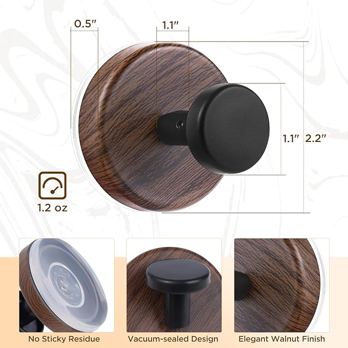 OUTXE Wreath Hanger for Front Door, Heavy Duty Suction Cup Reef Hook for Glass Window/Over Door/Outdoor, Christmas/Thanksgiving/Halloween/July 4th/Easter/Valentine/Fall/Summer/Spring (Walnut, 4-Pack)