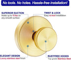 Suction Cup Hooks for Shower, Towel Hooks for Bathroom Window Glass, Bath Robe Looafh Hook for Hanging - 2 Pack, Gold
