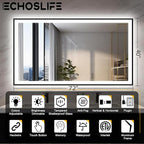 72x40 Large LED Bathroom Mirror with Lights -Black Aluminum Rimmed (Front and Backlit),Fogless Mirror with Lights,Stepless Dimmable Lighted Mirror,3 Colors Smart Mirror(Horizontal/Vertical)