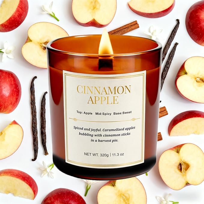 Holiday Candle Gift Set–2 Pack Wood Wick Cinnamon Apple Scented Candles,Long Lasting Natural Soy Wax Candles with Gift Boxes,Cozy Fall Aromatherapy Candle for Home Decor