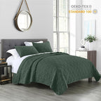 HORIMOTE HOME Quilt Set Queen Size Dark Green, Classic Geometric Diamond Stitched Pattern, Ultra Soft Microfiber Lightweight Bedding Bedspread Coverlet for All Season with 1 Quilt 2 Pillow Shams