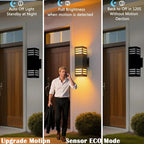 Motion Sensor Outdoor Wall Lights, Dusk to Dawn Exterior Light Fixture with 3 Modes, Waterproof Modern Dimmable Porch Light with Up Down Lighting for Patio, Garage, Front Door, Matte Black, 2Pack