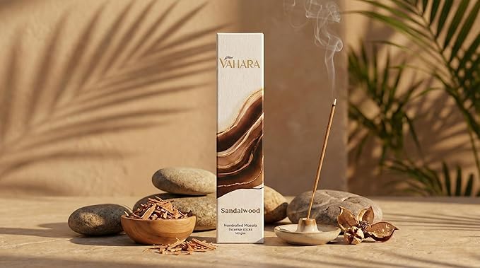 Sandalwood Incense Sticks – Natural Hand-Rolled Masala Incense (100g) for Meditation, Yoga, Relaxation & Home Aromatherapy