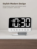 Digital Alarm Clocks for Bedrooms: Large Bold Number 5 Brightness Dimmer - Easy to Read Across The Room - 5 Alarm Sound 8 Night Light - Silver