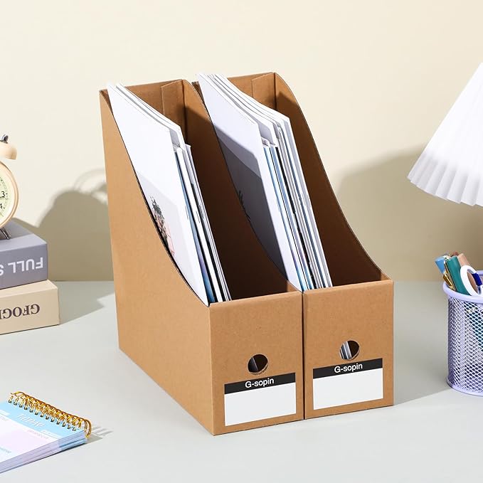 20 Pack Cardboard Magazine File Holders, Sturdy Book Bins for Classroom Library, 10.6'' ×10.2'' ×3.5'' Inch Vertical File Folder Box