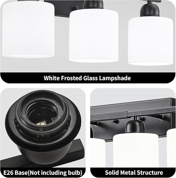 10 Light Black Vanity Lights for Giant Mirror, Bathroom Vanity Lights Over Mirror with Milky White Frosted Glass Shades,65 inch Bathroom Light Fixture for Mirrors, E26