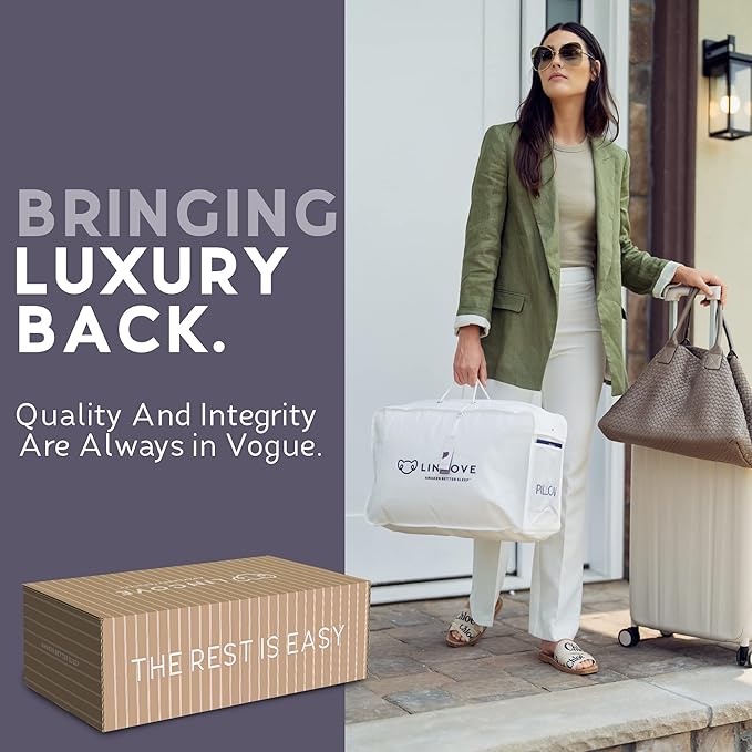 Lincove Signature 100% Canadian White Down Pillow - Luxury Sleeping Pillow for Back, Stomach & Side Sleepers - 800 Fill Power Bed Pillow, 500 Thread Count, Made in Canada, Standard - Firm, 2 Pack