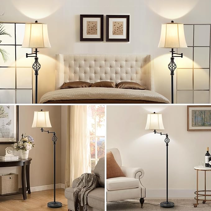 GyroVu Color Temperature Adjustable Floor lamp, Traditional 350° Adjustable Swing Arm Floor Lamp Vintage Pole lamp Farmhouse Lamp for Living Rooms & Offices, Rustic Standing Lamp for Bedroom Reading