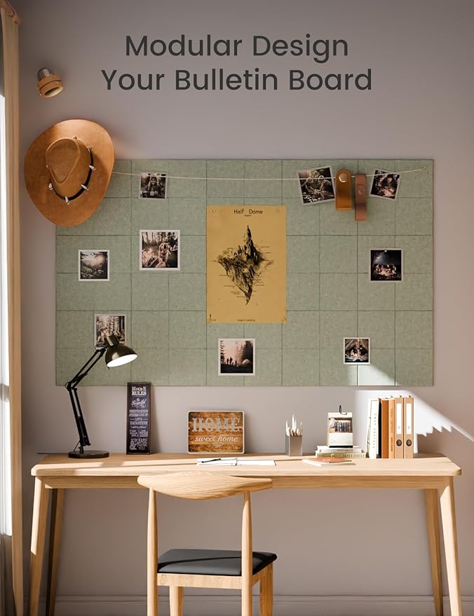 Large Felt Bulletin Board 48" x 36" Cork Board Alternative-12 Pack with 70 Safe Removable Adhesive Tabs, Cork Boards for Walls Cork Board for Home Office Classroom Pin Board - Sage Green