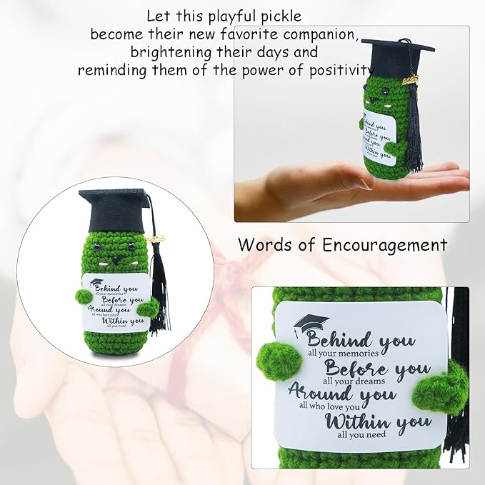 2025 Graduation Gifts for Him Her Emotional Support Pickle, Grad Decor Gifts, 5.9 X 1.96 inch, Handmade Positive Crochet Cucumber Gift for Women Men, Cute Knitted 2025 Graduation Decoration