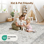 Lessymo Boho Bathroom Rugs 2x3, Small Washable Area Rug for Kitchen Entryway Bedroom, Low Pile Door Mat Indoor Entrance Non Slip Carpet, Vintage Geometric Floral Pastel Decor, Taupe Grey