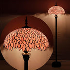 WERFACTORY Tiffany Floor Lamp Pink Wisteria Stained Glass Standing Reading Light 16X16X64 Inches Antique Style Pole Corner Lamp Decor Bedroom Living Room Home Office S523P Series