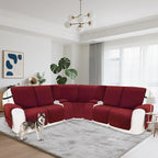 Recliner Sofa Covers 100% Waterproof Velvet L Shape Recliner Couch Covers for Dogs Pets Washable Anti Slip Recliner Slipcovers with Pockets (5 Seat Sofa with 2 Console, Wine Red)