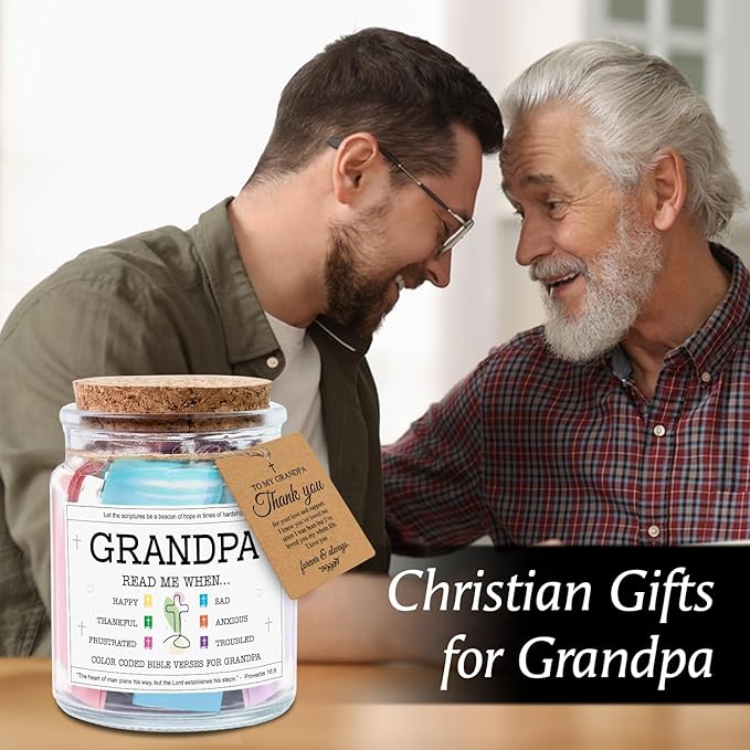 NewEleven Gifts For Grandpa - Christian Present, Grandpa Gifts From Granddaughter, Grandson - Grandpa Birthday Gift For Grandfather, New Granddad, PaPa - Bible Verse Jar