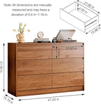 6 Drawer Dresser,47" Wide Mid Century Chest of Drawers,Wooden Bedroom Drawer Dresser with 6 Storage Drawers for Bedroom,Living Room,with Anti-Tipping Device,Dark Walnut