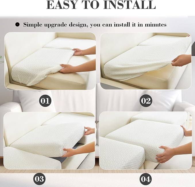 Sofa Covers Couch Covers for Sofa Pet Friendly Couch Cushion Covers Universal Sofa Covers Washable Stretch Slipcovers for Sectional Sofa (Texture Ivory White, 3 Seats + Chaise Cover)