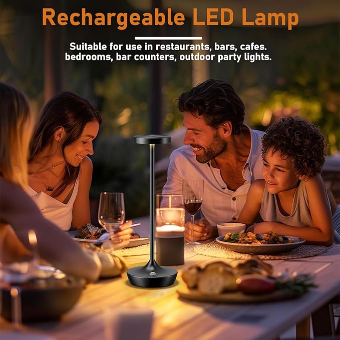 LED Cordless Table Lamp Rechargeable，Outdoor Battery Operated Desk Lamp Touch 3 Color Dimming Portable Waterproof Night Light for Patio/Restaurant/Dining/Home (Black)