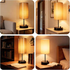 HiBay 2-Pack 17.75" Dimmable Bedside Table Lamps with 2 USB Charging Ports & AC Outlet, Industrial Black Nightstand Lights with Silver-Gray Shade for Living Room Dorm Office, Bulb Included