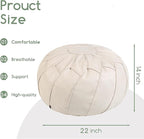 Thgonwid Round Unstuffed Pouf Cover, Leather Foot Stool Ottoman with Storage, Bean Bag Floor Chair, Multi Functional Footrest for Living Room, Bedroom or Balcony (Ivory)