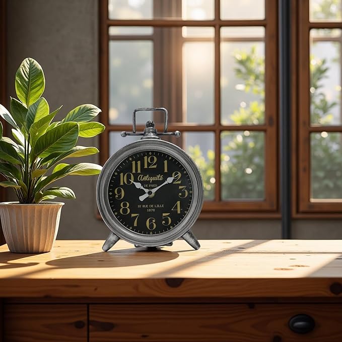 Vintage Metal Mantel Clock, Modern Farmhouse Table Clock For Living Room, Bedroom, Or Shelf Decor Frence Desk Clock Silent Quartz Movement, Classic Home & Office Decor, Ideal Gift For Retro Lovers