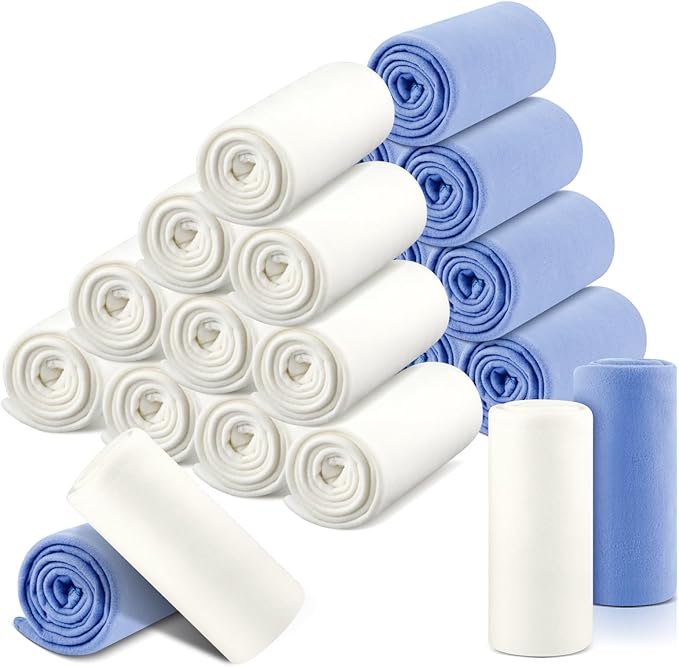 Newwiee 24 Pcs Fleece Throw Blankets Bulk 50'' x 60'' Oeko-tex Standard 100 Certified Spring Outdoor Wedding Guest Blankets Lightweight for Sleepover Donation Lap Pet Sofa Home (Mist Blue/White)