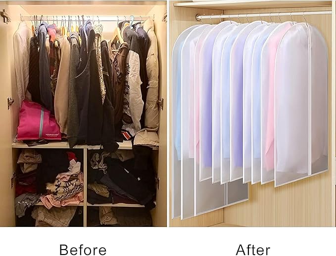 Univivi Garment Bag 60 inch Suit Bag for Storage Clear Lightweight Dress Bags for Long Gowns Coats Shirt Sweater 24'' x 60''-10 Pack