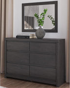 Signature Design by Ashley Parlayon Modern 6-Drawer Dresser and Mirror with Anti-Tipping Restraint, Black
