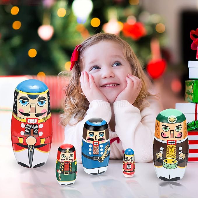 Gejoy Russian Nesting Dolls for Kids Handmade Matryoshka Wooden Stacking Toys Nesting Dolls Collectible Gifts for Winter Christmas Holiday Present Boys Girls Adults Home Decor(Walnut Man)