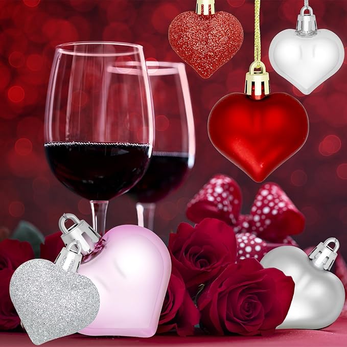ZMCINER 36PCS 2 Sizes Heart Ornaments Valentine Ornaments for Tree Decorations, Valentine Day Ornaments for Heart Decorations (3 Colors)