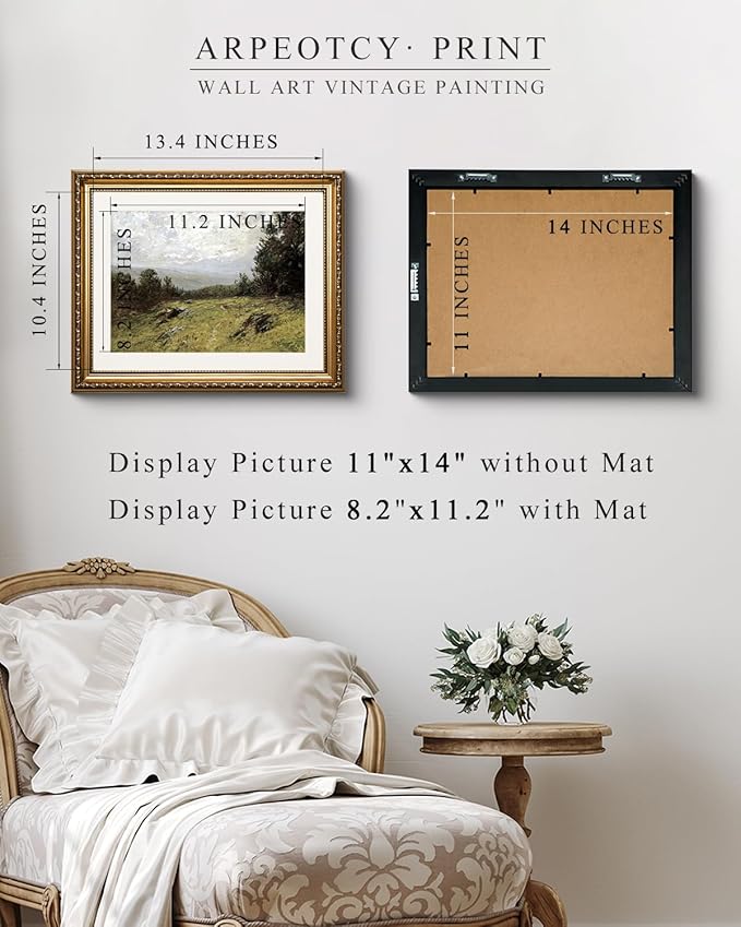 ARPEOTCY Vintage Gold Framed Wall Art Decor, 13x16 inch Hillside Country Landscape Paintings, Victorian Farmhouse Wall Decor for Living Room Bedroom, Canvas Prints Antique Pictures Frame