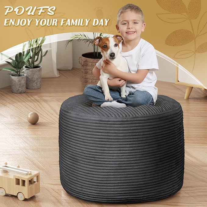 AS AWESLING Round Ottoman Foot Rest Pouf for Living Room Couch - Soft Plush Hassock