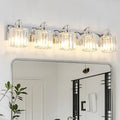5-Light Modern Bathroom Light Fixture Chrome Vanity Lights Over Mirror Wall Sconce Lighting with K9 Crystal Shades Bathroom Wall Lamp E26 Base for Bedroom, Living Room, Hallway