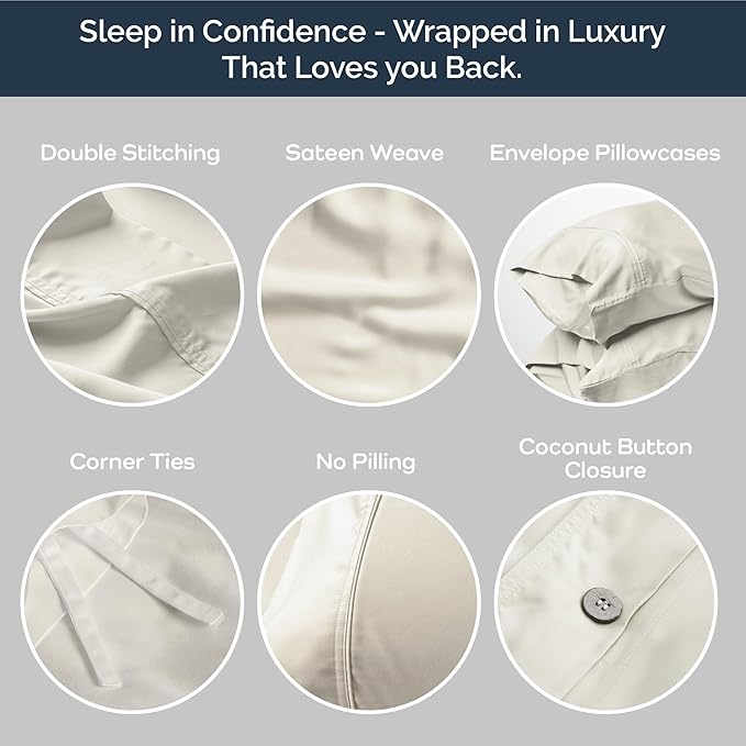 Olive + Crate Tencel Eucalyptus Cooling Duvet Cover Set - Hypoallergenic, Lyocell Tencel Duvet Cover - Soft, Temperature Regulating with Hidden Button Closure & Corner Ties - Queen Size [Ivory]