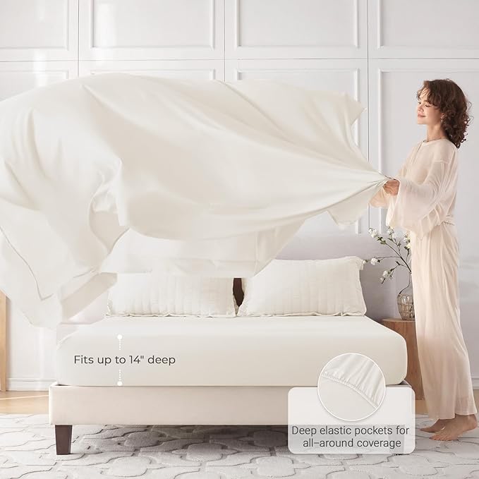 MUXHOMO 7 Pieces King Comforter Set, Seersucker Bed in a Bag King Size, All Season Luxury Bedding Set with Comforter, Flat Sheet, Fitted Sheet, Pillowcases & Shams, Ivory