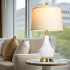 Modern White Table Lamp, 24" Ceramic Table Lamp with USB A+C Ports,Classic Beside Lamps Nightstand Lamp Modern Lamp for Living Room, Bedroom & Office -LED Bulbs Included