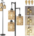 Oneach 68" Floor Lamps for Living Room, Stepless Dimmable Boho Floor Lamp with 3 Bulbs, Tall Farmhouse Industrial Corner Standing Tree Lamp for Bedroom, Office, Study Room, Dining Room, Black