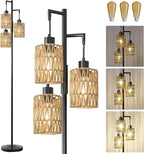 Oneach 68" Floor Lamps for Living Room, Stepless Dimmable Boho Floor Lamp with 3 Bulbs, Tall Farmhouse Industrial Corner Standing Tree Lamp for Bedroom, Office, Study Room, Dining Room, Black