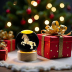 Horse Gifts for Women Men 3D Horses Crystal Ball with Wooden Light Base Glass Horse Night Light Animal Figurine Lamp Decor for Christmas Valentine Mothers Day Birthday (Diameter 2.36 inches)