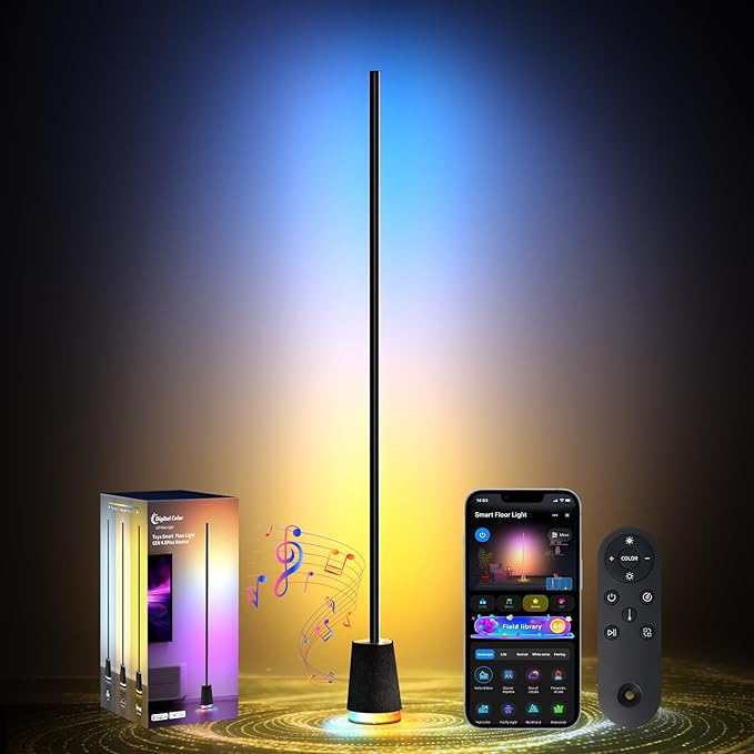 Corner Floor Lamp, 1600lm RGB Corner Lamp, with Bluetooth Speaker and White Noise, Compatible with Alexa & Google, 16 Million DIY Colors, Sync with Music, for Bedroom &Living Room